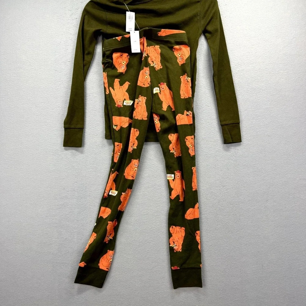 Old Navy 2 Piece Shirt Pants Kids Large (10) Green‎ Bearly Awake PJs Pajamas NEW